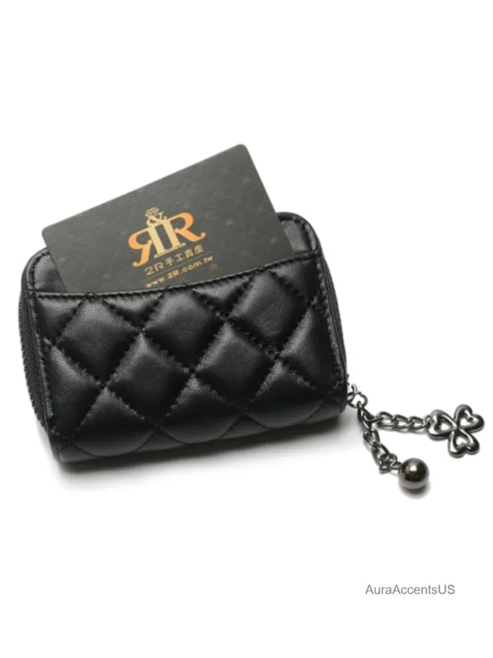 Quilted Leather Zipper Wallet with Detachable Chain Strap